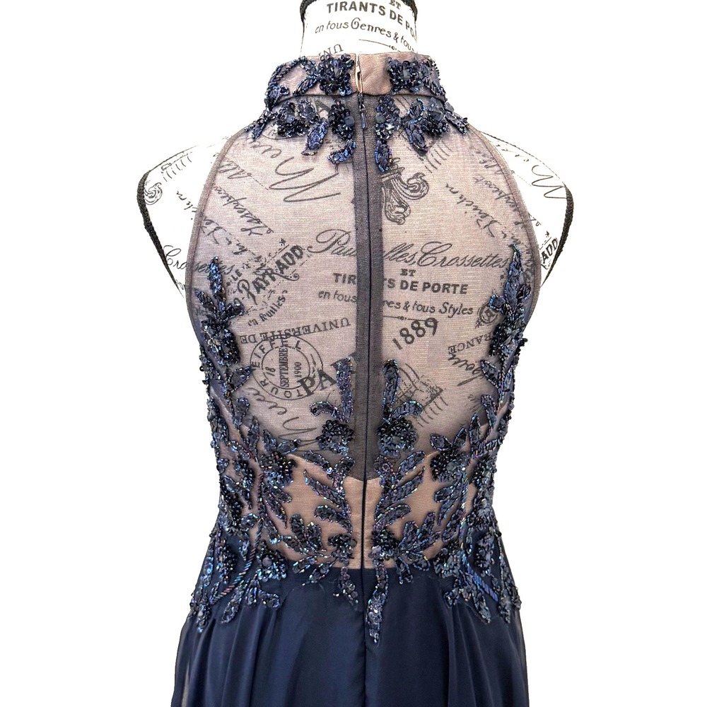 Vintage Dave & Johnny Women's Beaded Tea Length Evening Gown Blue Size 3/4 - Picture 4 of 10